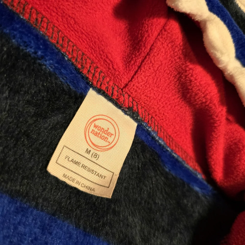 Boy's Striped Shark Hooded‎ Robe Blue Sleepwear Size 8 Medium